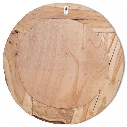 Dekorativt spejl i teak 80 cm rundt