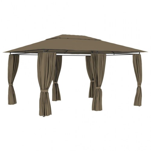 Havetelt med gardiner 4×3 m - gråbrun, 180 g/m²