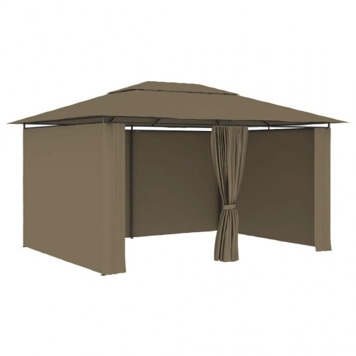 Havetelt med gardiner 4×3 m - gråbrun, 180 g/m²