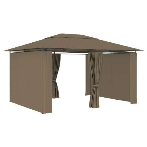 Havetelt med gardiner 4×3 m - gråbrun, 180 g/m²