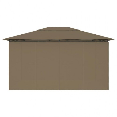 Havetelt med gardiner 4×3 m - gråbrun, 180 g/m²