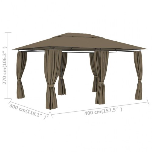 Havetelt med gardiner 4×3 m - gråbrun, 180 g/m²