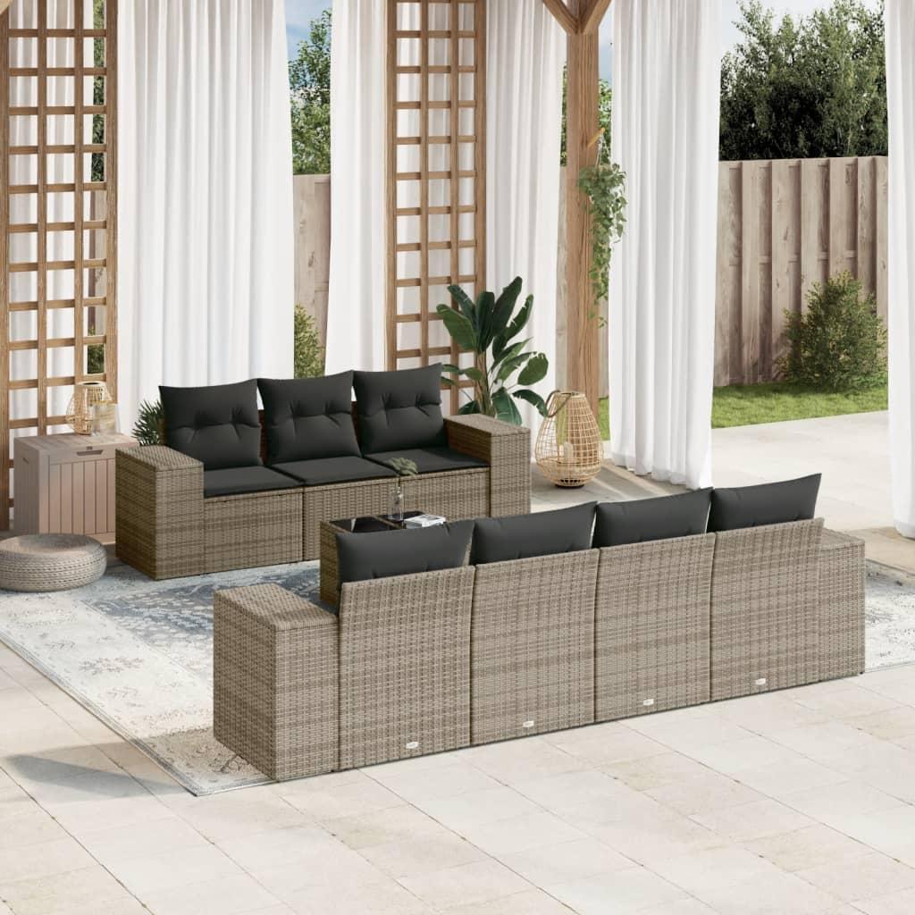 Sofasæt Til Haven 8 Dele Med Hynder Polyrattan - grå og mørkegrå