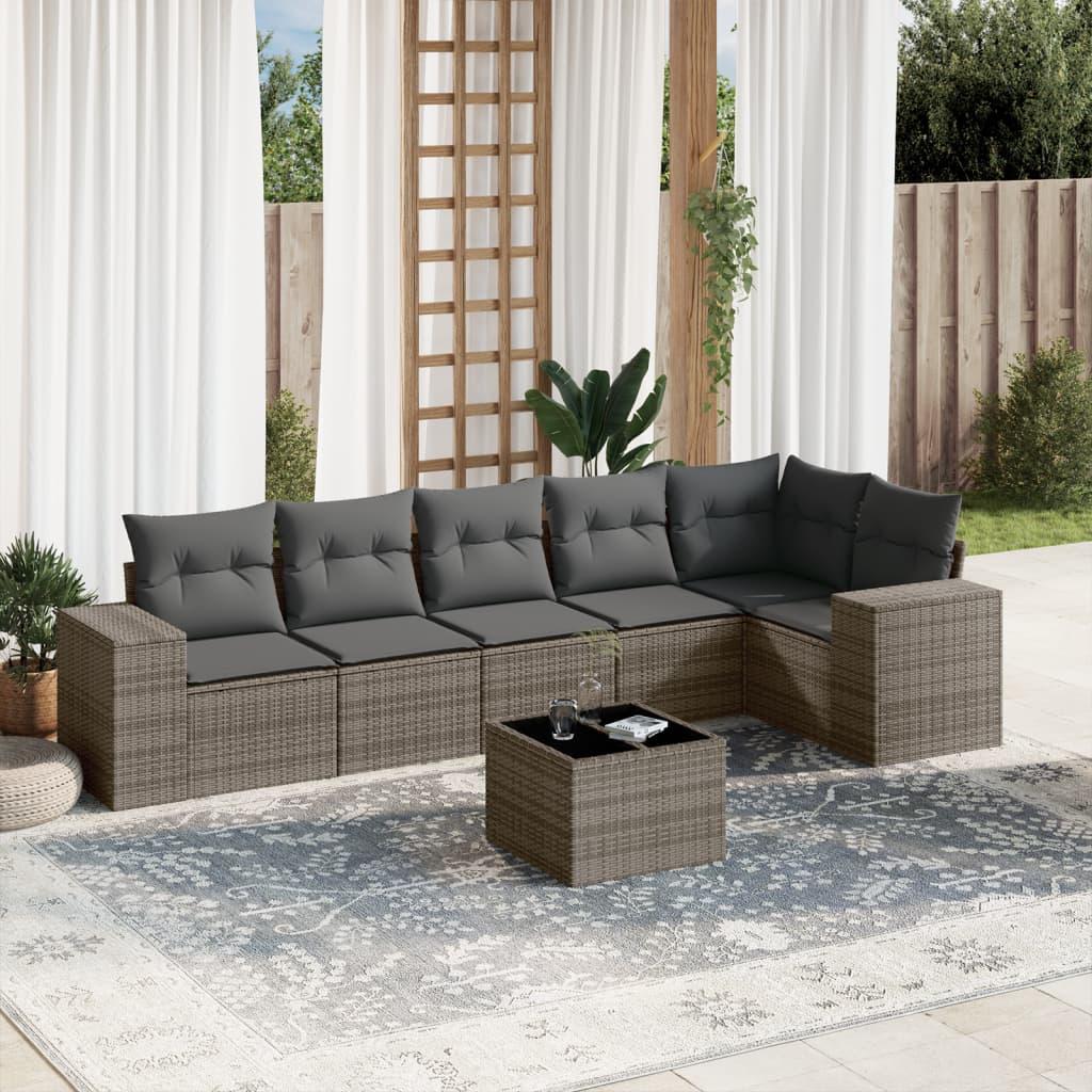Sofasæt Til Haven 6 Dele Med Hynder Polyrattan Beige - grå og mørkegrå / Med bord