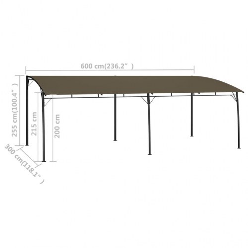 Havemarkise 6 × 3 × 2,55 m - gråbrun fritstående pavillon