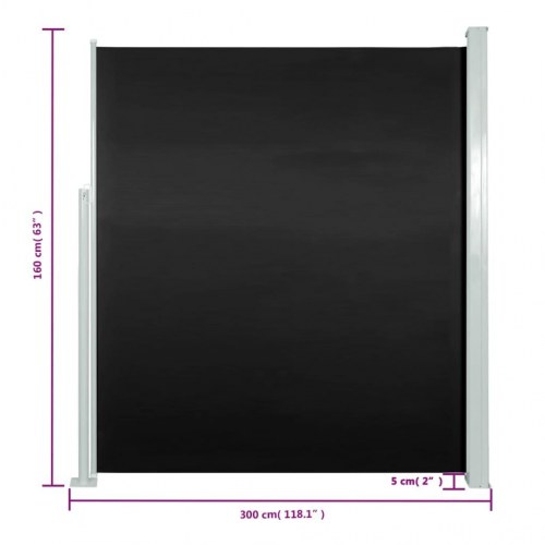 Sammenrullelig sidemarkise til terrassen 160 x 300 cm sort
