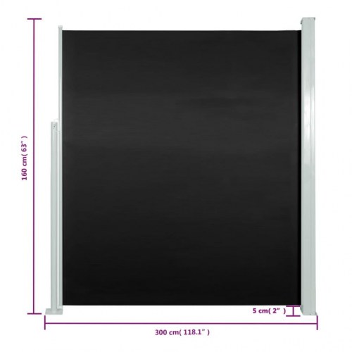 Sammenrullelig sidemarkise til terrassen 160 x 300 cm sort