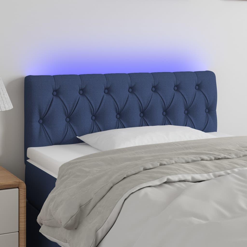 Sengegavl Med Led-Lys Stof Blå - 100 x 7 x 78/88 cm