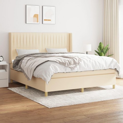 Kontinentalseng med madras 160×200 cm - stof, cremefarvet