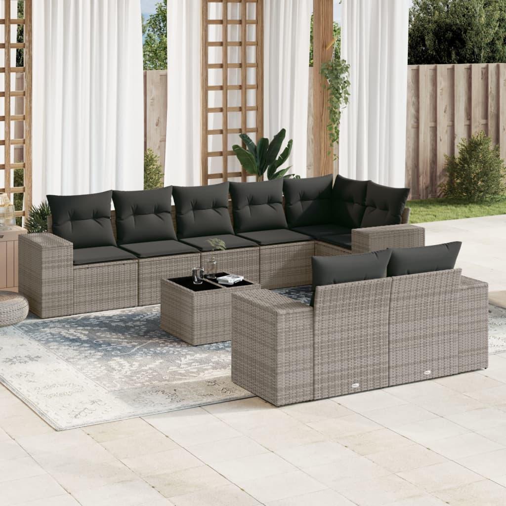 Sofasæt Til Haven 8 Dele Med Hynder Polyrattan Beige - grå og mørkegrå / Med bord