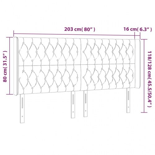 Sengegavl med LED-lys i fløjl 203 x 16 x 118/128 cm - lysegrå