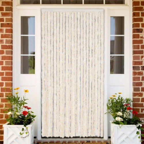 Flueforhæng 100×230 cm i chenille - beige og hvid