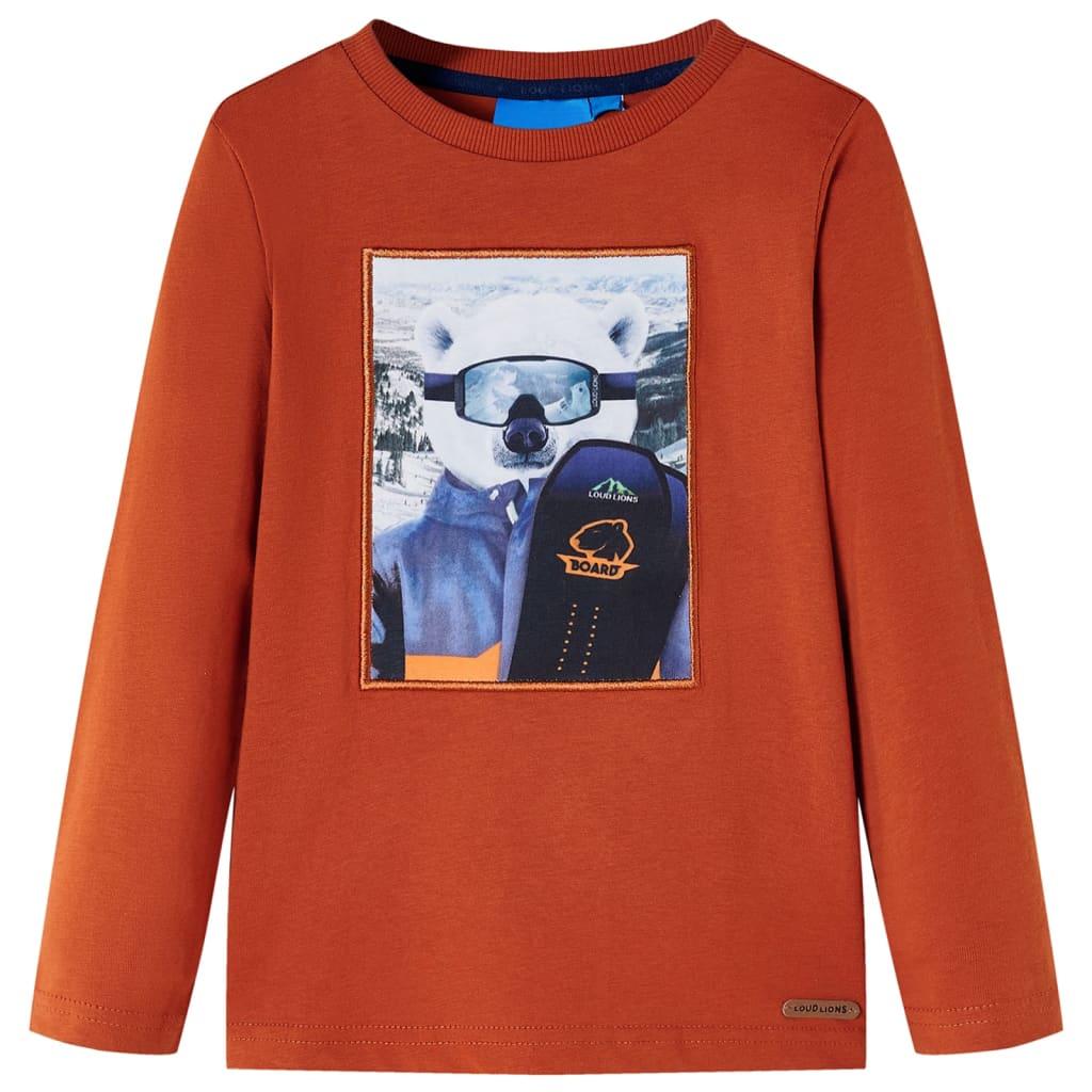 Langærmet T-shirt til børn str. 116 rustfarvet