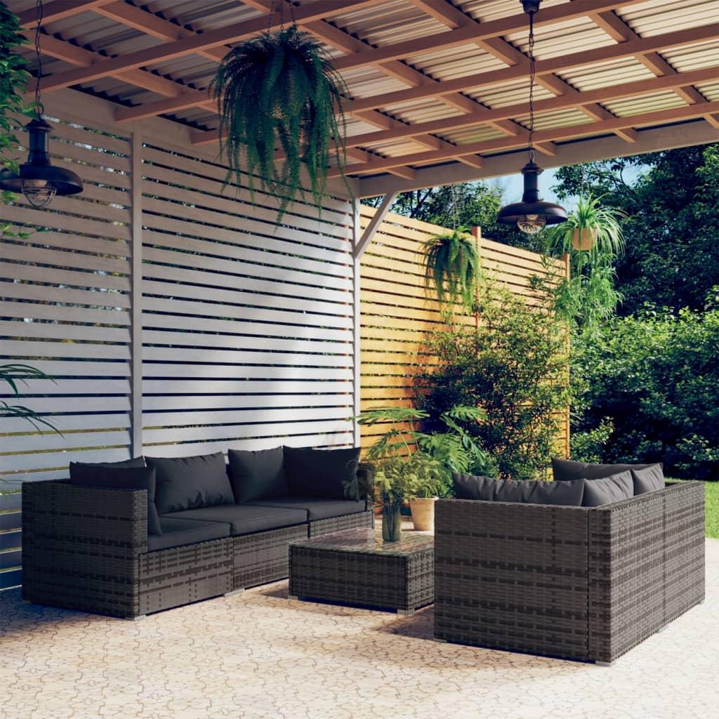 Loungesæt Til Haven 5 Dele Med Hynder Polyrattan - Grå og antracitgrå / 4x hjørnedel midterdel bord
