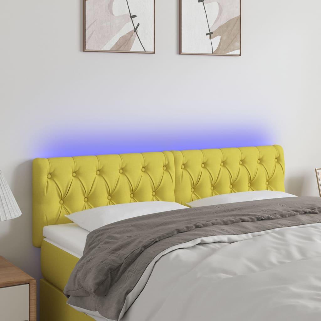 Sengegavl med LED-lys 144x7x78/88 cm stof grøn