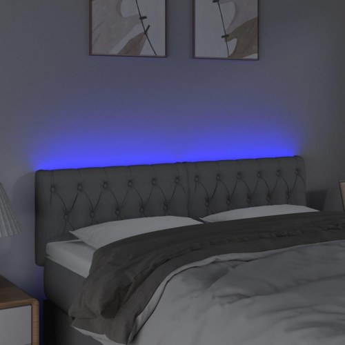 Sengegavl med LED-lys i stof 160 x 7 x 78/88 cm - lysegrå