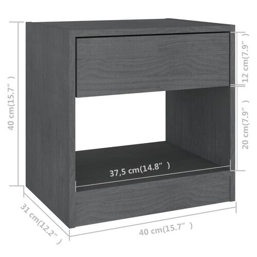 Sengeborde 2 stk. 40x31x40 cm massivt fyrretræ grå