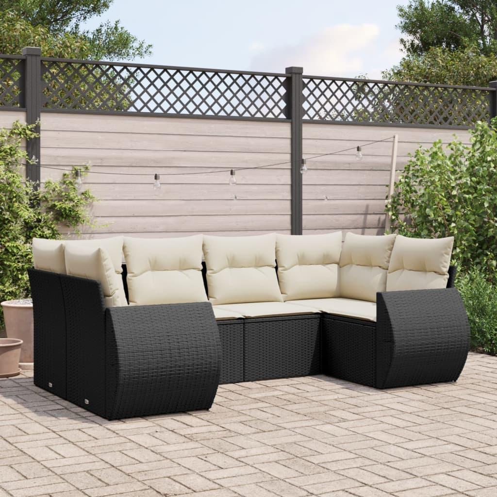 Sofasæt Til Haven 6 Dele Med Hynder Polyrattan Beige - Sort og cremefarvet