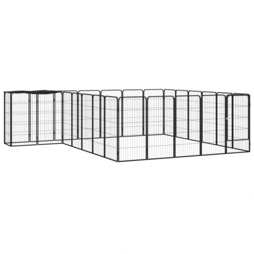 26-panels hundegård 50×100 cm - pulverlakeret stål, sort