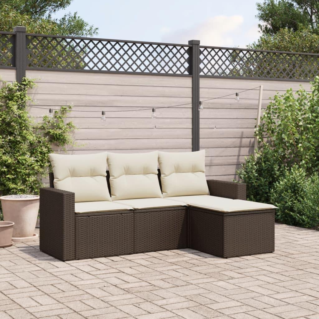Sofasæt Til Haven 5 Dele Med Hynder Polyrattan Beige - Brun og cremefarvet / Uden bord