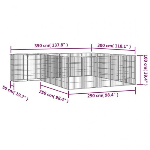 26-panels hundegård 50×100 cm - pulverlakeret stål, sort