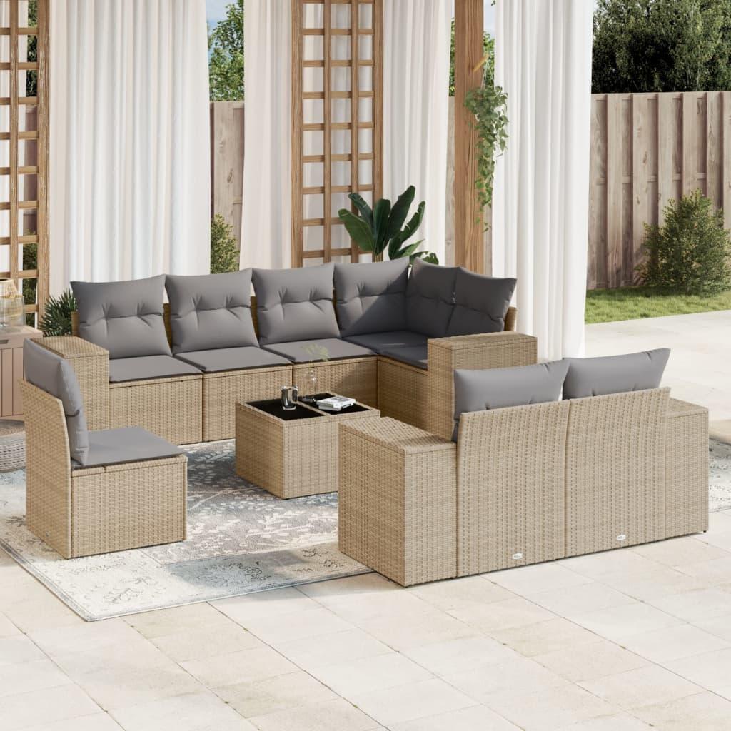 Sofasæt Til Haven 8 Dele Med Hynder Polyrattan - beige og lysegrå / Med bord