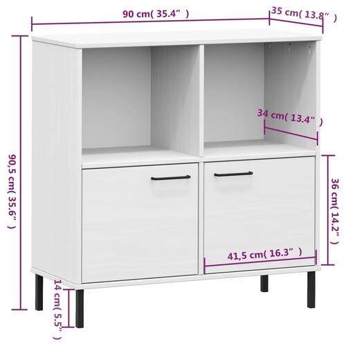 Bogskab med metalben OSLO 90x35x90,5 cm massivt træ hvid