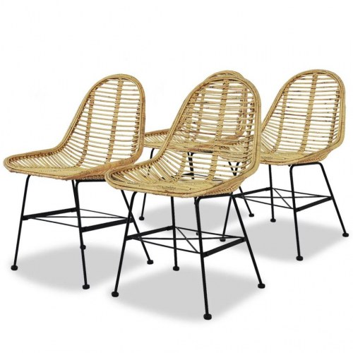 Spisebordsstole i naturligt rattan - 4 stk. med sorte ben