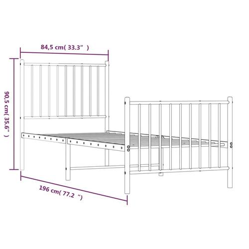 Sengeramme med sengegavl og fodgærde 80x200 cm metal hvid