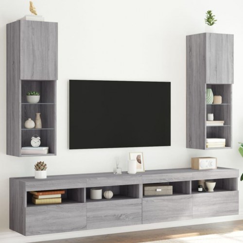 Tv-borde 2 stk. med LED-lys - 30,5 × 30 × 102 cm, grå sonoma-eg