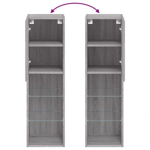 Tv-borde 2 stk. med LED-lys - 30,5 × 30 × 102 cm, grå sonoma-eg