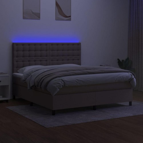 Kontinentalseng med LED-lys 180 x 200 cm - stof gråbrun