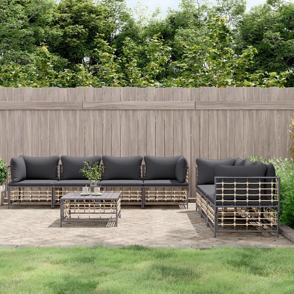 Loungesæt Til Haven 5 Dele Med Hynder Polyrattan Antracitgrå - Mørkegrå / 4x hjørnedel 3x midterdel bord