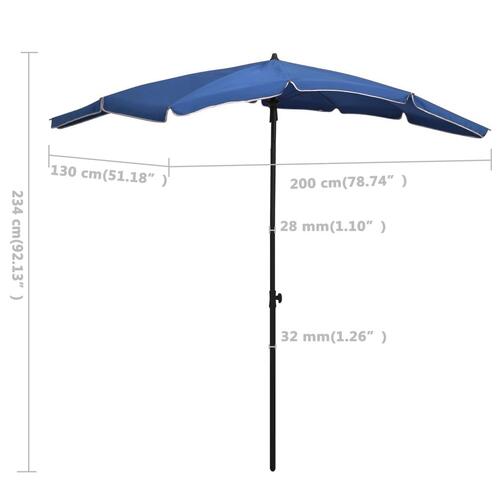 Halv parasol med stang 200x130 cm azurblå