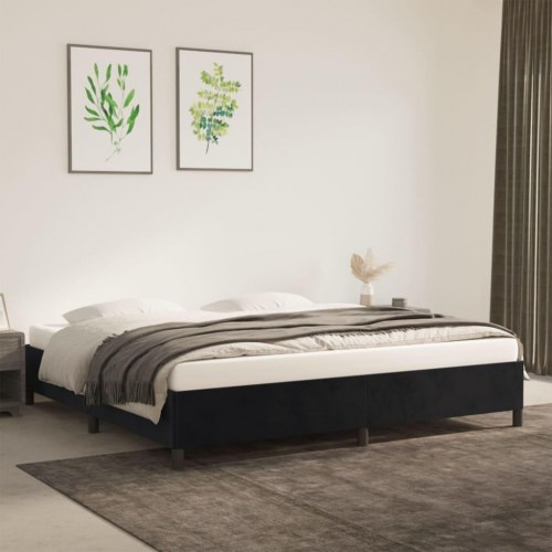 Sengeramme i fløjl - sort 200 x 200 cm (uden madras)
