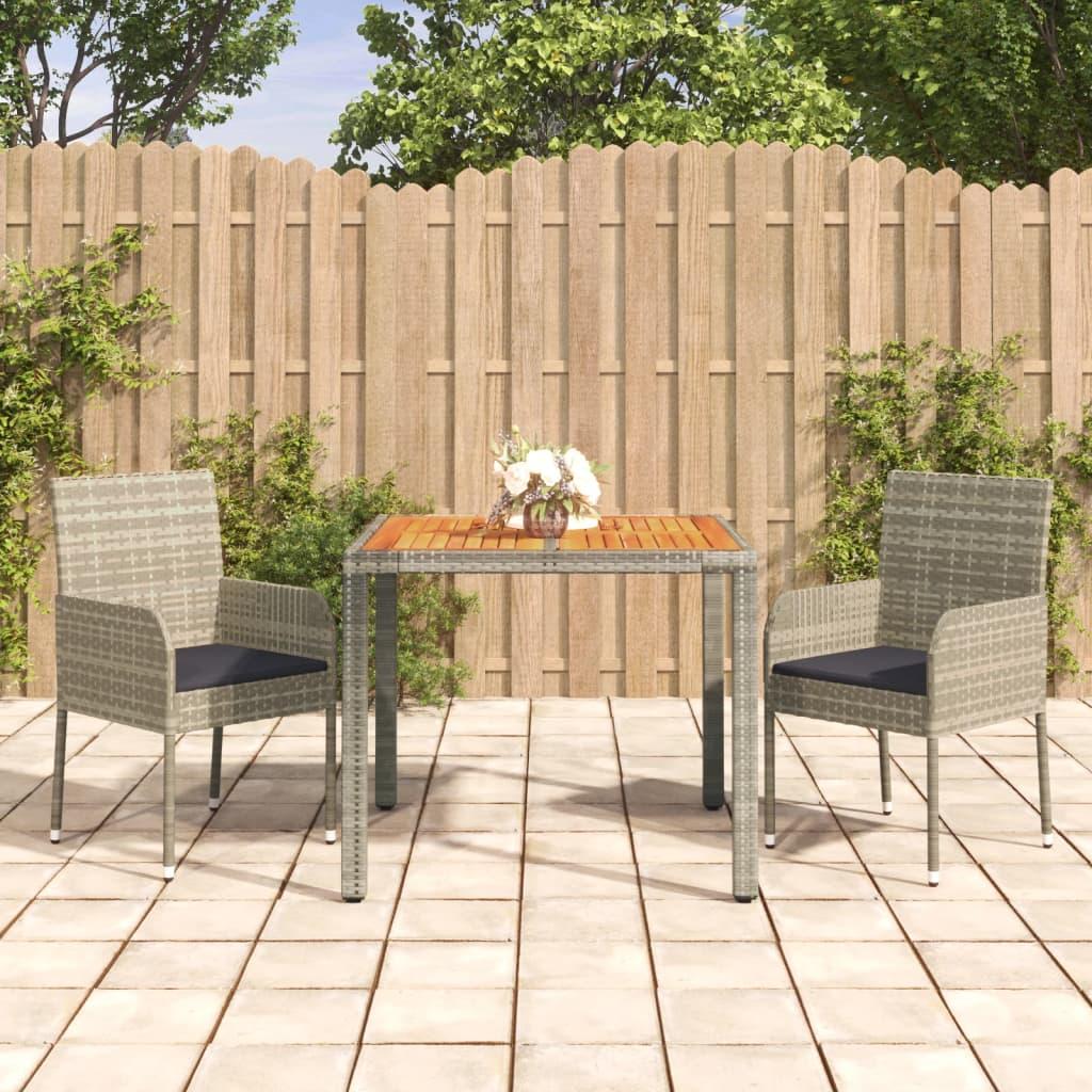 Spisebordssæt Til Haven 3 Dele Med Hynder Polyrattan - 2 / Grå / 90 cm bordlængde
