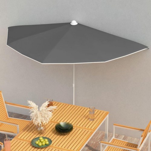 Halv parasol 180×90 cm - antracitgrå haveparasol med stang