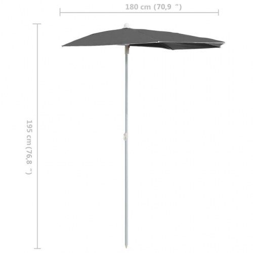 Halv parasol 180×90 cm - antracitgrå haveparasol med stang