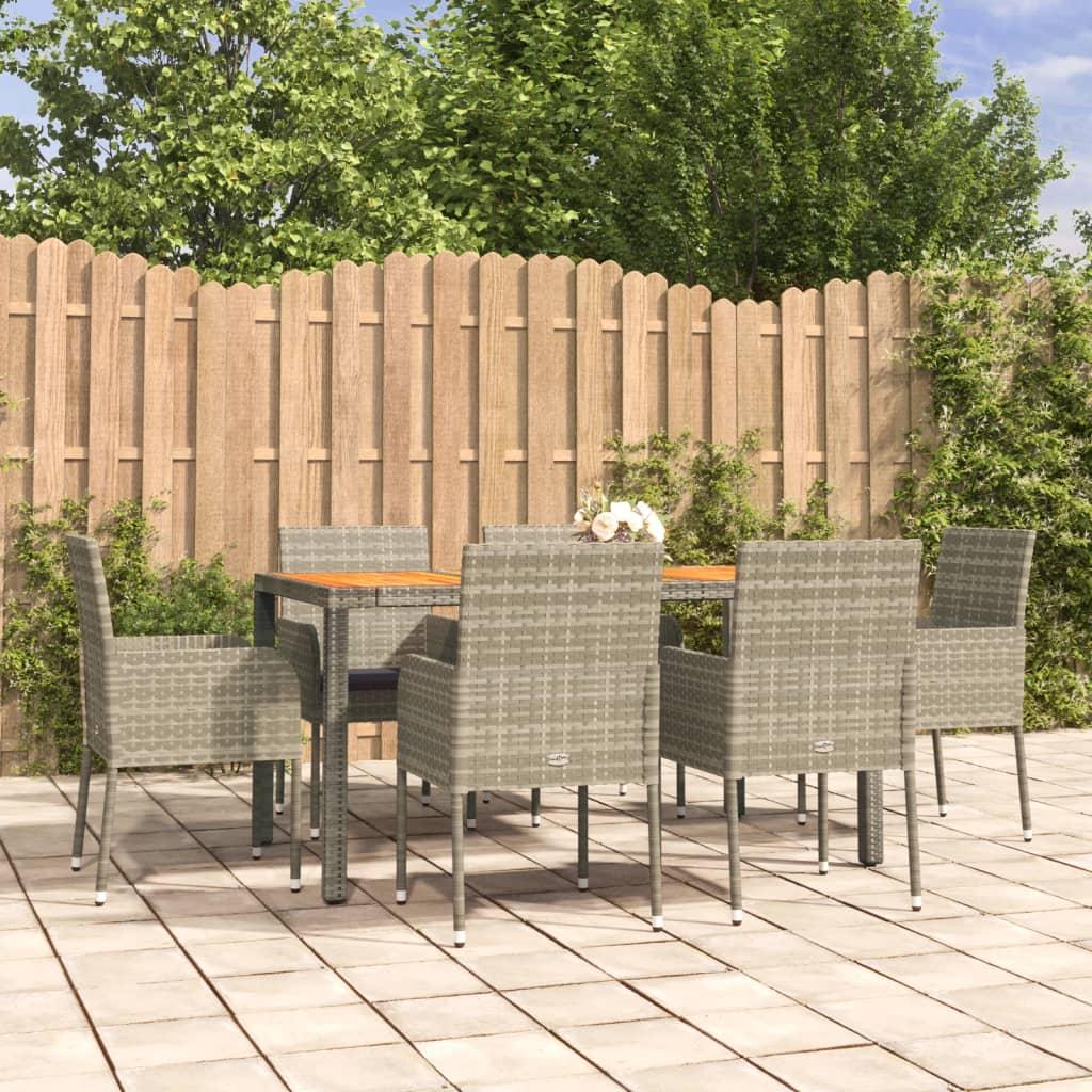 Spisebordssæt Til Haven 3 Dele Med Hynder Polyrattan - 6 / Grå / 150 cm bordlængde
