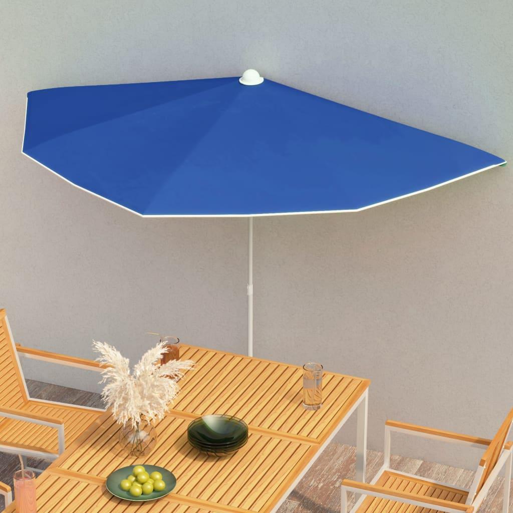 Halv parasol 180 x 90 cm azurblå til terrasse og have