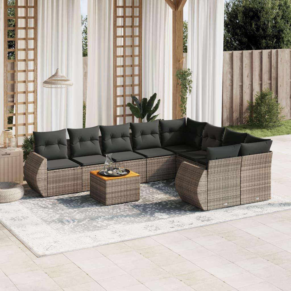 Sofasæt Til Haven 9 Dele Med Hynder Polyrattan Beige - Grå
