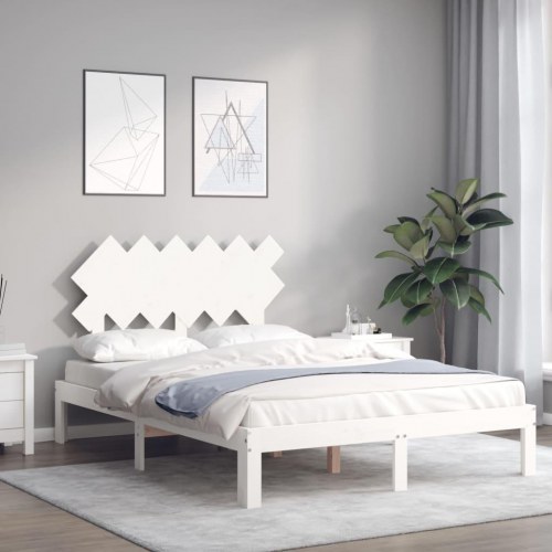 Sengeramme med sengegavl i massivt fyrretræ - hvid, 135 x 190 cm