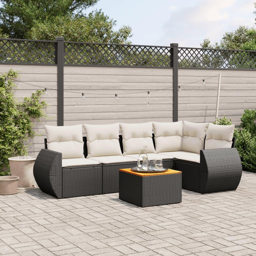 Sofasæt Til Haven 6 Dele Med Hynder Polyrattan Sort - Sort og cremefarvet / bord hjørnedel 2x midterdel