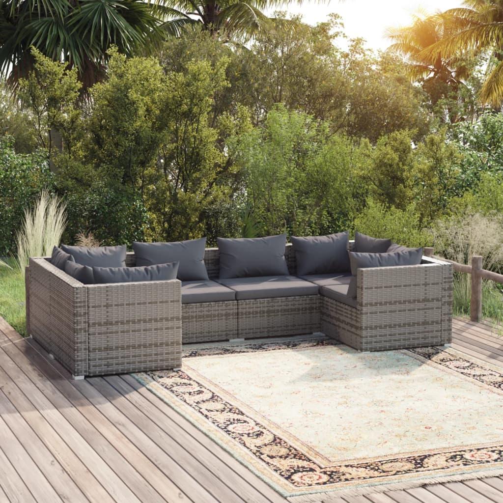Loungesæt Til Haven 6 Dele Med Hynder Polyrattan Grå Grå Og Antracitgrå - 4x hjørnedel 2x midterdel