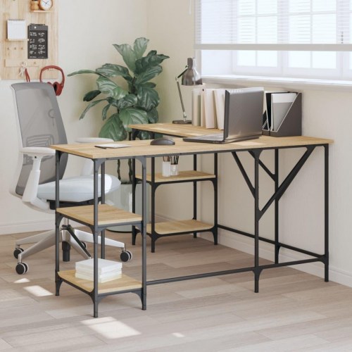 L-formet hjørneskrivebord 139×139×75 cm - konstrueret træ i sonoma-eg