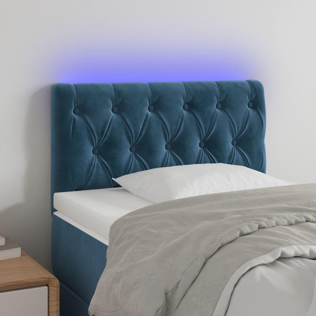 Sengegavl med LED-lys 80x7x78/88 cm velour mørkeblå