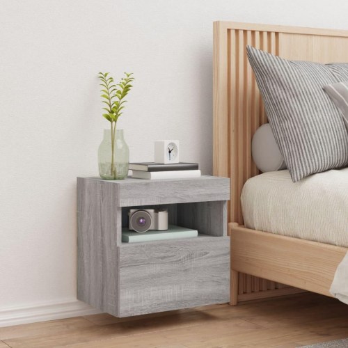 Væghængt tv-bord med LED-lys 40×30×40 cm - grå sonoma-eg