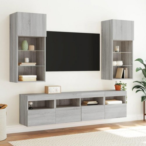 Væghængt tv-bord med LED-lys 40×30×40 cm - grå sonoma-eg
