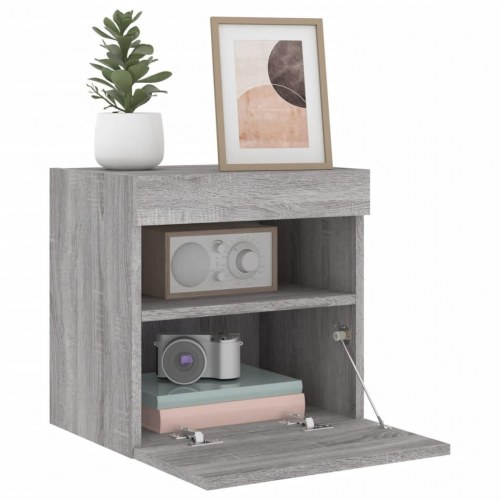 Væghængt tv-bord med LED-lys 40×30×40 cm - grå sonoma-eg