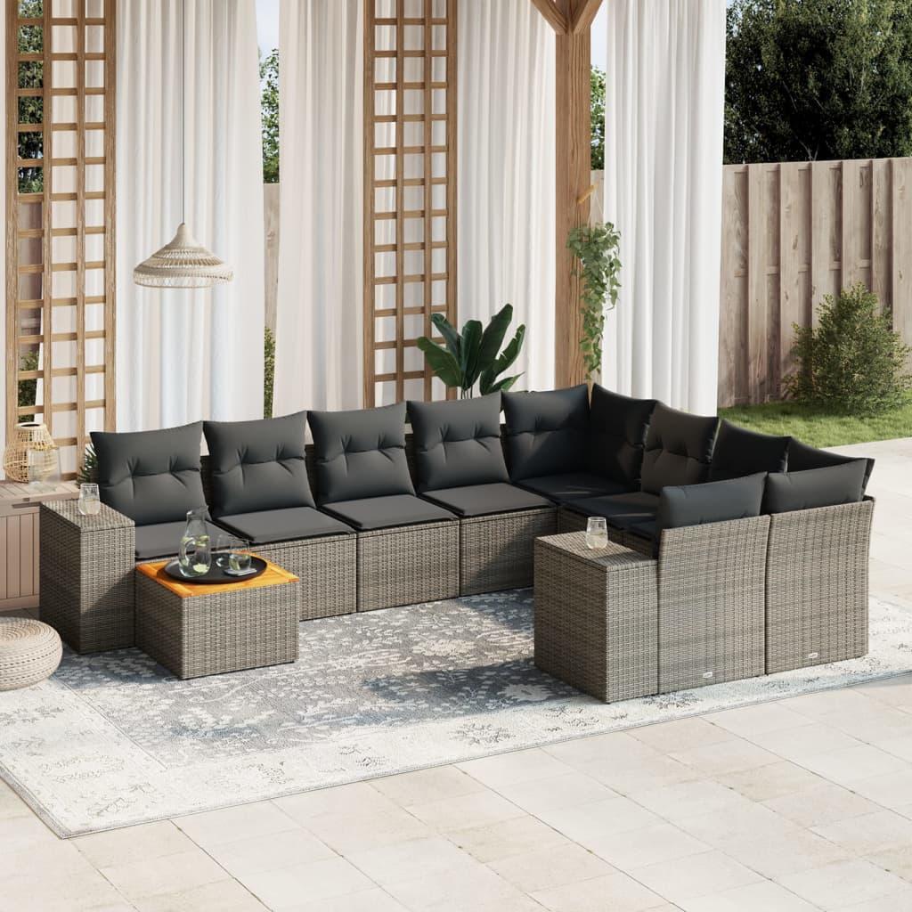 Sofasæt Til Haven 10 Dele Med Hynder Polyrattan - grå og mørkegrå / bord 5x midterdel 2x hjørnedel